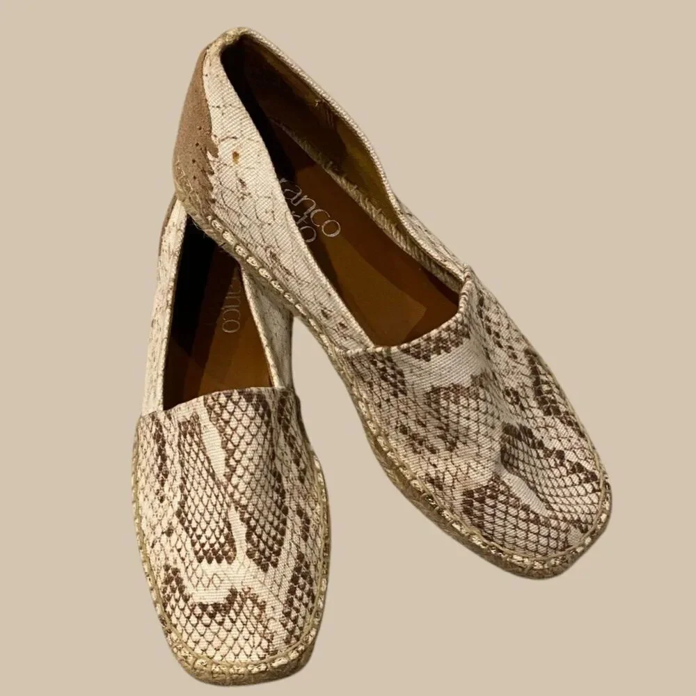FRANCO SARTO Kenna Espadrille Flats Snake Print Beige Sz 6.5